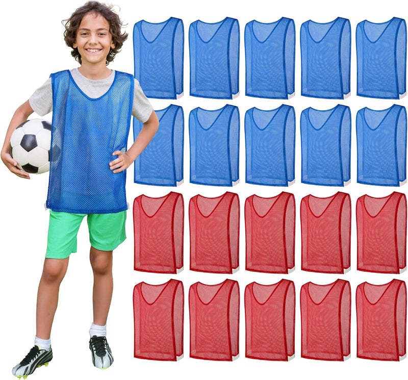 GSI Youth & Kids Pinnies with Velcro - Adjustable, Breathable, Lightweight Pinnies for Sports & Scrimmage Vests for Soccer/Basketball (10 Red, 10 Blue) - Includes Carry Bag - Image 1